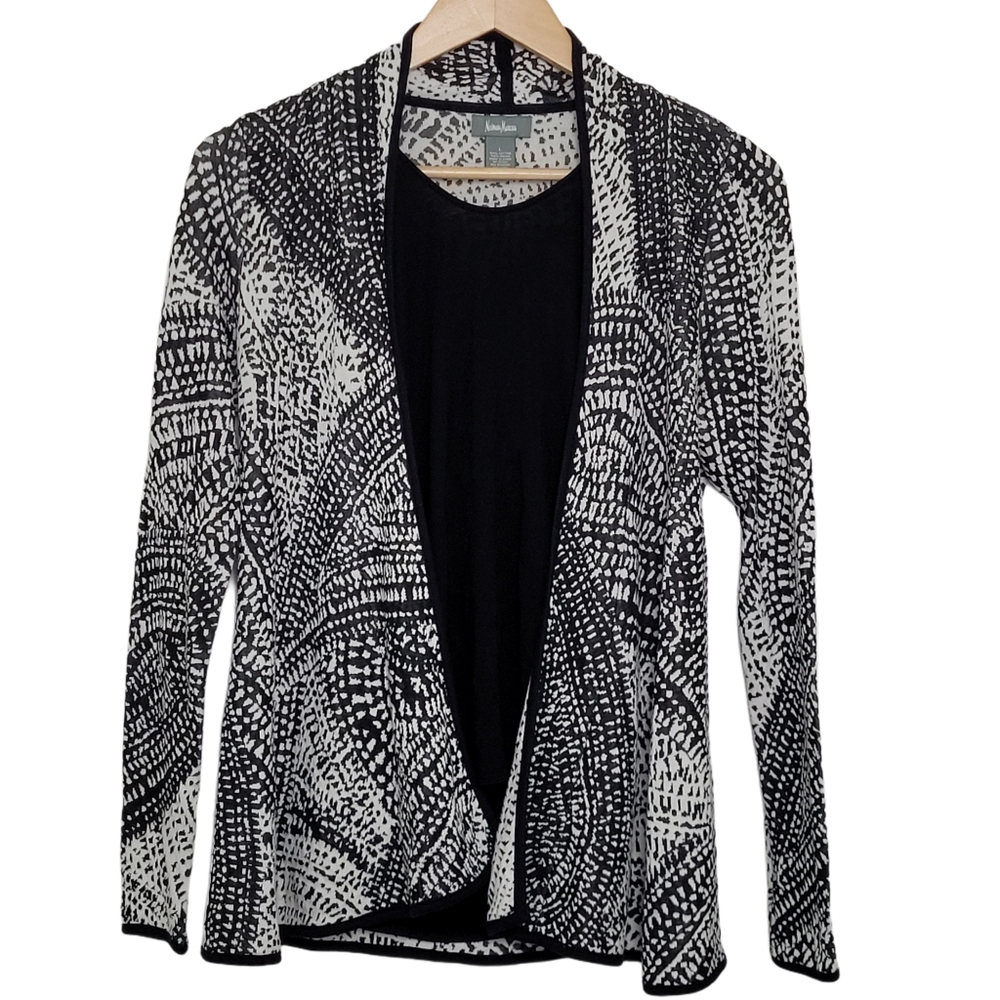 NEIMAN MARCUS Sweater Cardigan Open Geometric Size Large